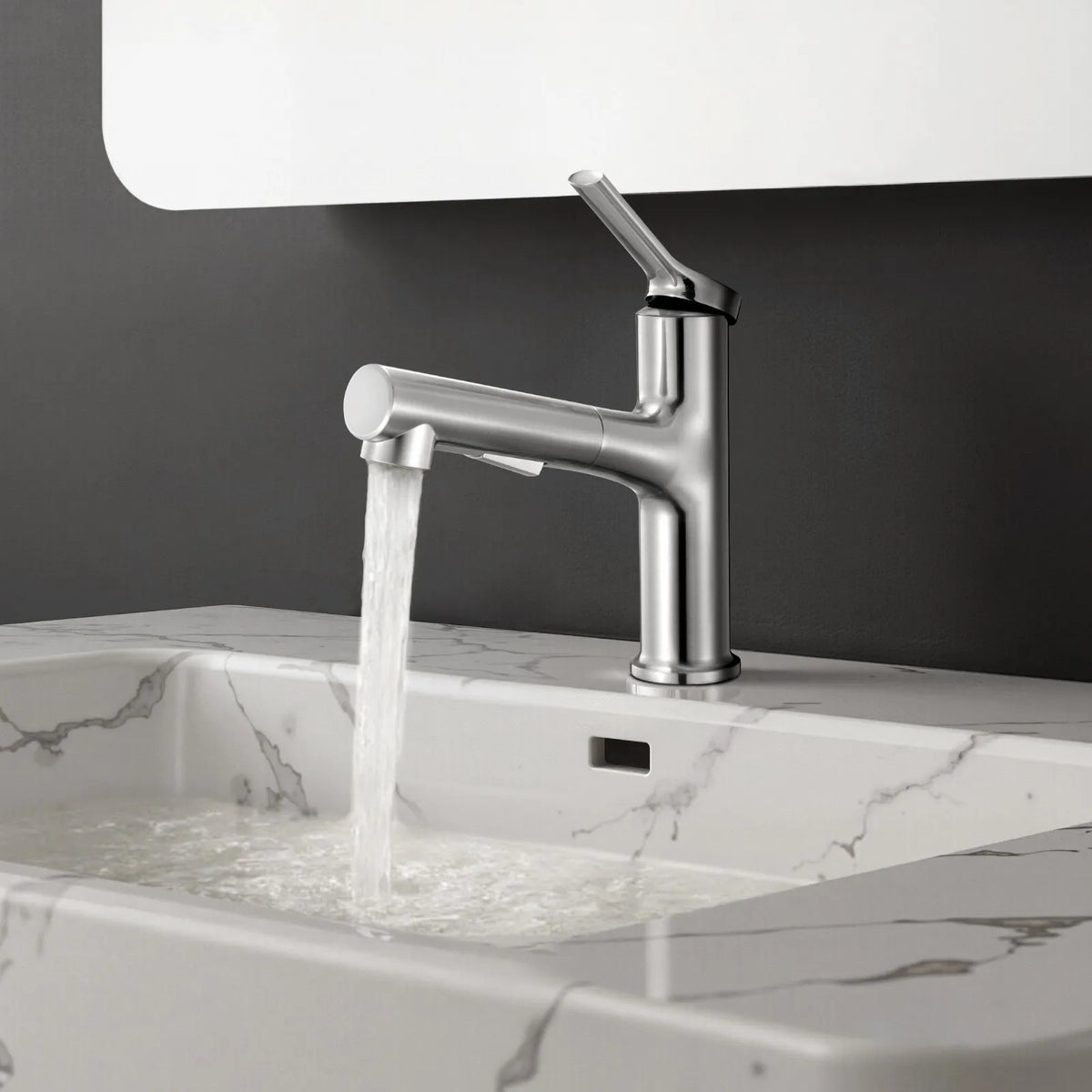 VEVOR Kitchen Mixer Tap with Pull-Out Spout and Button Switch, Single Handle, Brushed Nickel