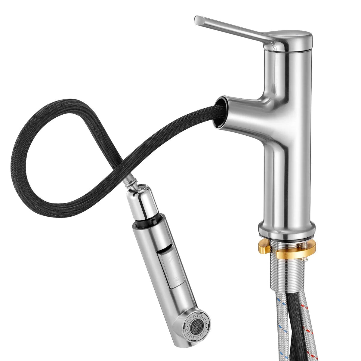 VEVOR Kitchen Mixer Tap with Pull-Out Spout and Button Switch, Single Handle, Brushed Nickel