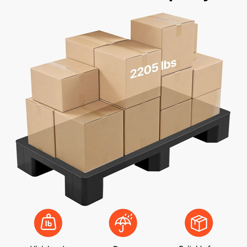 VEVOR plastmasas palete 1000 kg, 1000 × 500 × 136 mm, melna, mitrumizturīga uzglabāšanas platforma noliktavām un pagrabiem