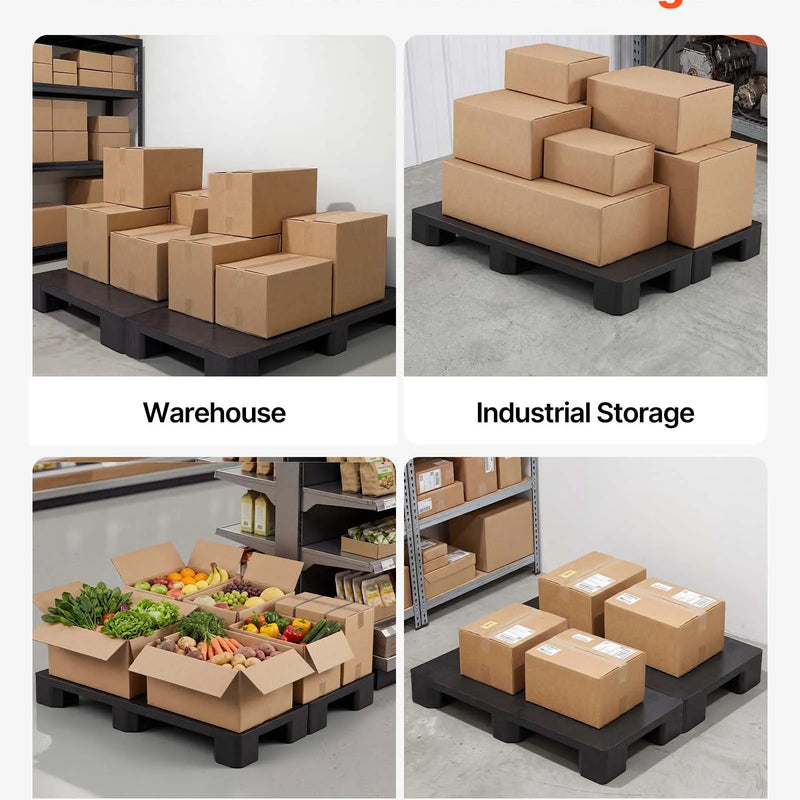 VEVOR plastmasas paletes 2 gab., 1000 × 500 × 136 mm, 1000 kg, melnas, mitrumizturīgas uzglabāšanas platformas noliktavām, pagrabiem un veikaliem