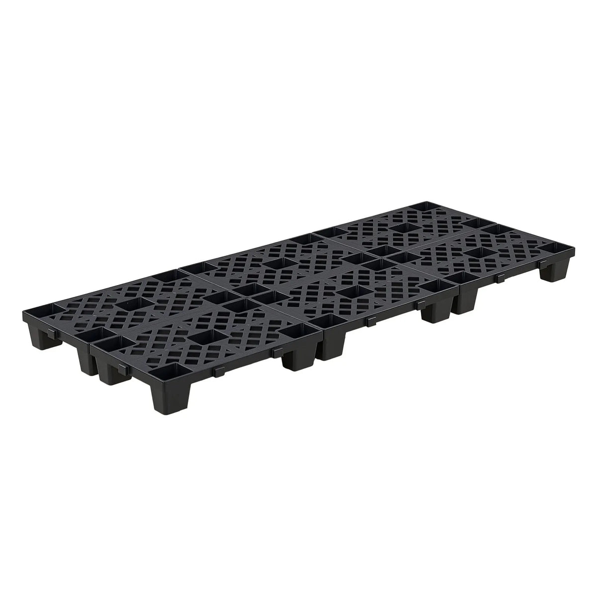 VEVOR plastmasas paletes 6 gab., 500 × 305 × 100 mm, melnas, saliekamas un mitrumizturīgas uzglabāšanas platformas noliktavām, pagrabiem un veikaliem