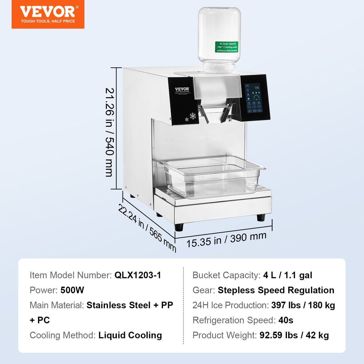 VEVOR Professional Snow Ice Shaver Machine 180 kg/24 h, Stainless Steel