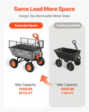VEVOR dārza izgāžamais ratiņš 544 kg, polietilēna kravas rati ar noņemamu bortu, 2-vienā pārveidojamu rokturi, 90° ātrās izkraušanas mehānismu un 180° grozāmiem riteņiem, paredzēts augu un augsnes pārvadāšanai
