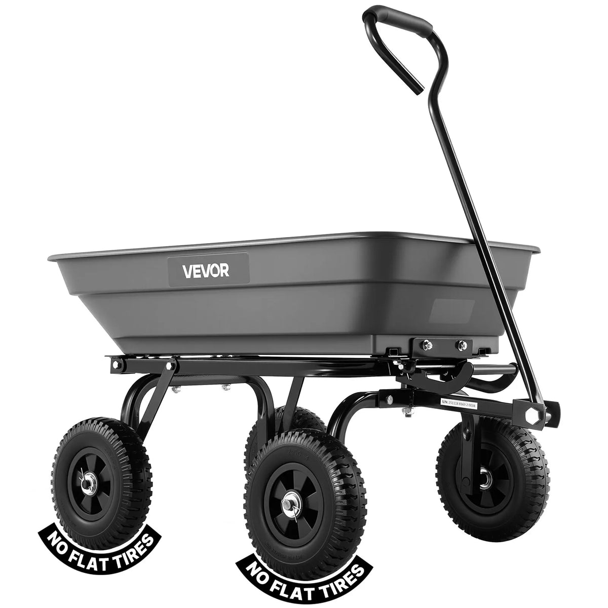 VEVOR Dārza izgāžamie rati 181 kg, polimēra dārza rati ar 90° ātrās izkraušanas mehānismu, 180° grozāmi riteņi un 270° rotējoši gultņi, augu, augsnes un ražas pārvadāšanai - ZEMLETES.LV