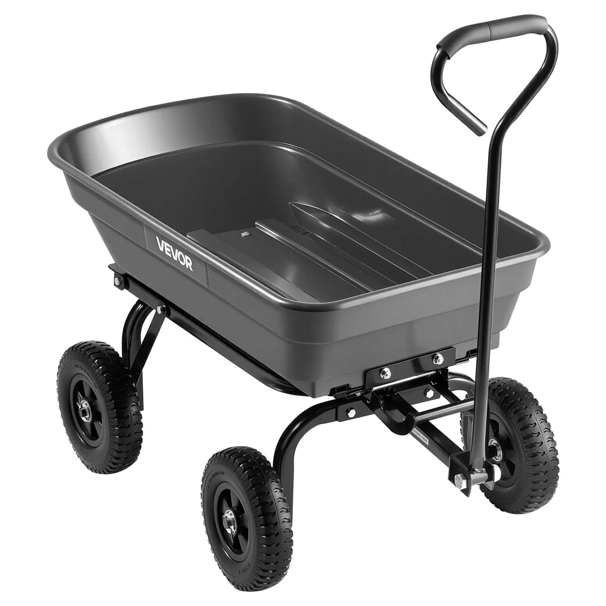 VEVOR Dārza izgāžamie rati 181 kg, polimēra dārza rati ar 90° ātrās izkraušanas mehānismu, 180° grozāmi riteņi un 270° rotējoši gultņi, augu, augsnes un ražas pārvadāšanai - ZEMLETES.LV