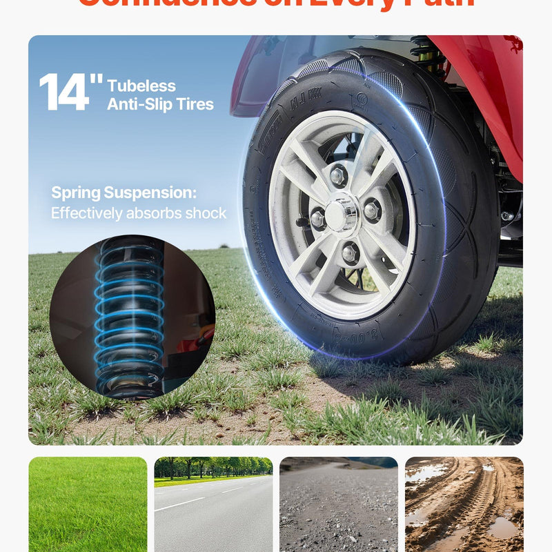 VEVOR smagās klases 4 riteņu mobilitātes skrejritenis senioriem un pieaugušajiem, celtspēja līdz 227 kg, darbības rādiuss līdz 35 km, 3 ātrumu režīmi, 1000 W visurgājējs elektriskais mobilitātes skrejritenis/ratiņkrēsls ar līdz 20° kāpuma spēju