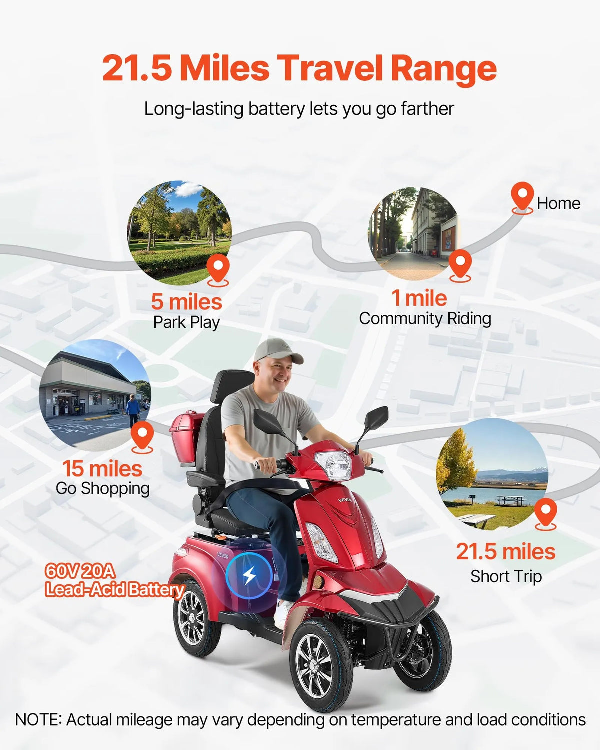 VEVOR Heavy-Duty 4-Wheel Mobility Scooter for Seniors and Adults, Load Capacity up to 226.8 kg, Range up to 35 km, 3 Speed Modes, 1000 W All-Terrain Electric Mobility Scooter/Wheelchair with Climbing Ability up to 20°