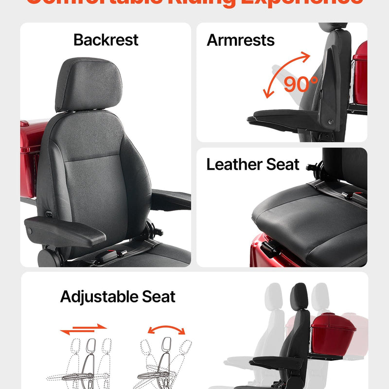 VEVOR smagās klases 4 riteņu mobilitātes skrejritenis senioriem un pieaugušajiem, kravnesība līdz 226,8 kg, nobraukums līdz 35 km, 3 ātrumu režīmi, 1000 W visurgājējs elektriskais mobilitātes skrejritenis/ratiņkrēsls ar kāpuma spēju līdz 20°