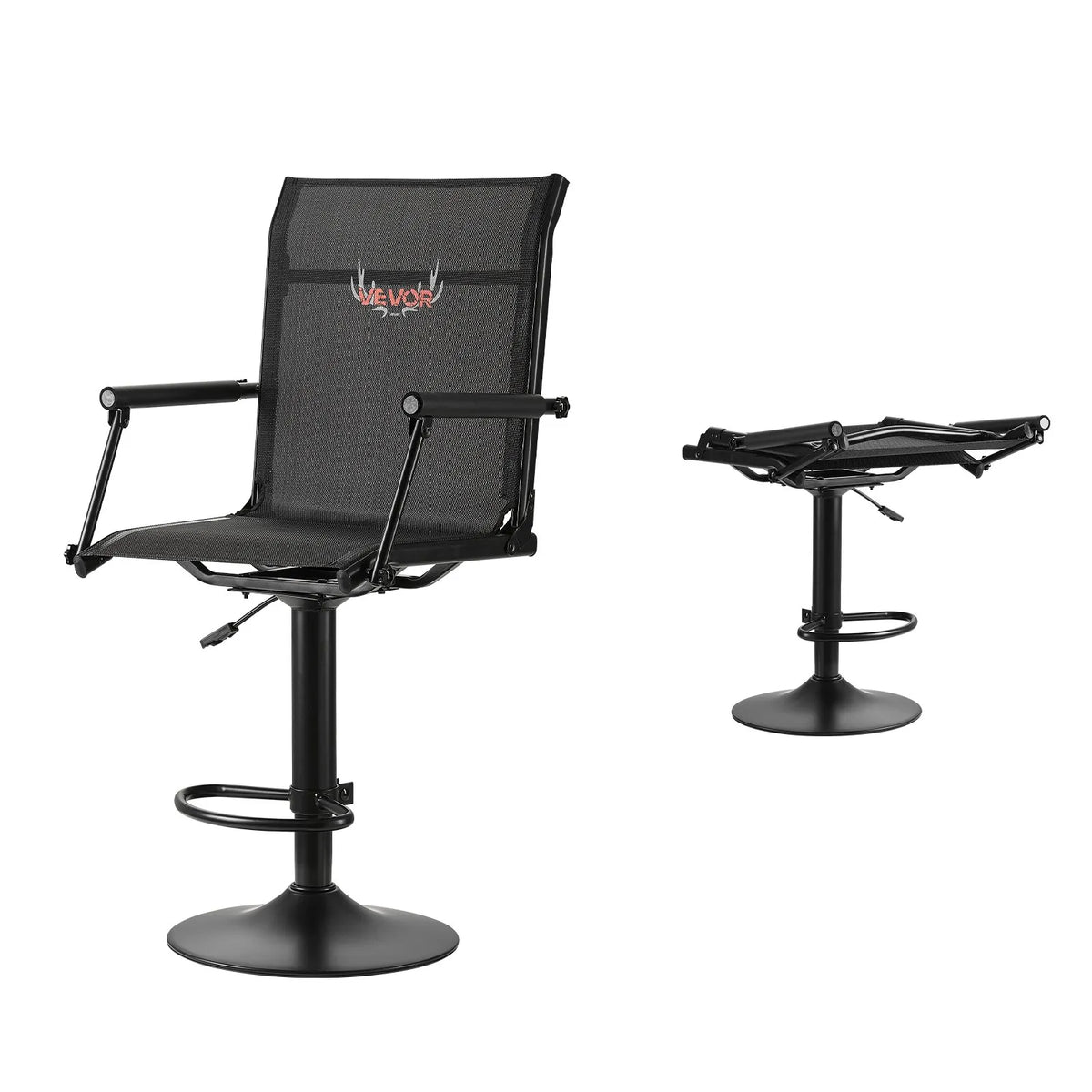 VEVOR Hunting Chair, 360° Silent Swivel, Lightweight Folding Chair with Padded Armrests, Adjustable Height, Durable Steel Frame, 136 kg Load Capacity, Suitable for Fishing and Camping