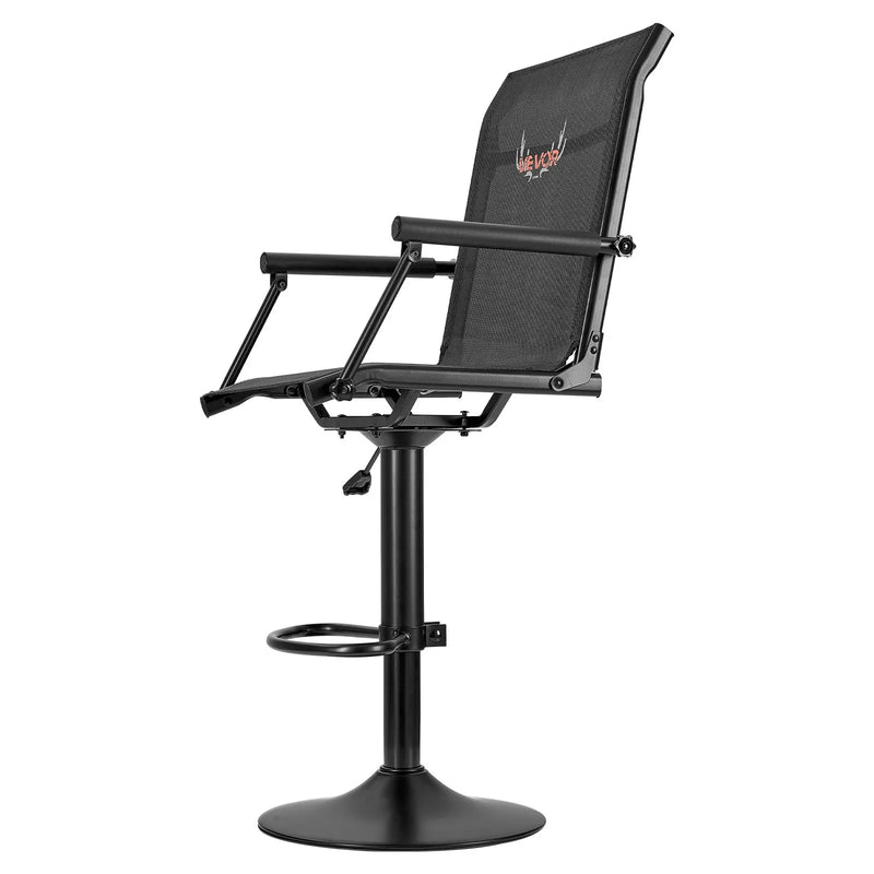 Medību krēsls, 360° kluss rotējošs, viegls slēpņa krēsls ar polsterētiem roku balstiem, regulējamu augstumu, izturīgu tērauda rāmi, 136 kg slodzi, piemērots makšķerēšanai un kempingam