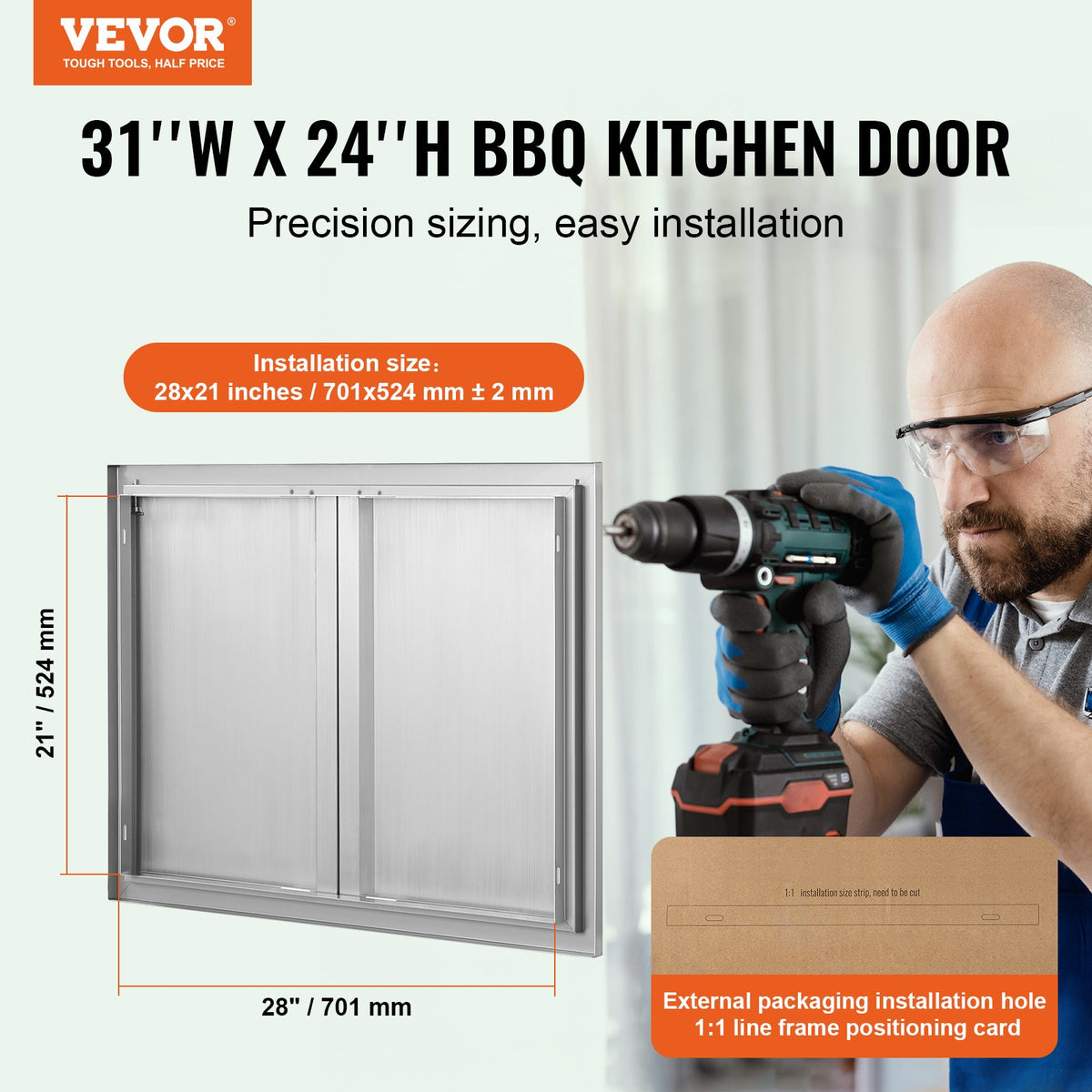 VEVOR Stainless Steel Double Door Grill for Outdoor Kitchen, 78.7×60.9 cm, Built-in, Vertical, with Handles