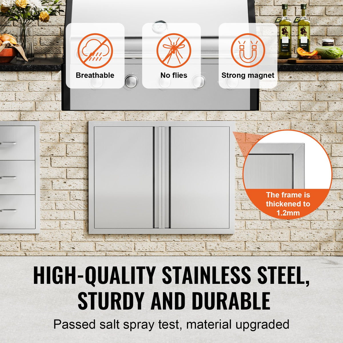 VEVOR Stainless Steel Double Door Grill for Outdoor Kitchen, 78.7×60.9 cm, Built-in, Vertical, with Handles