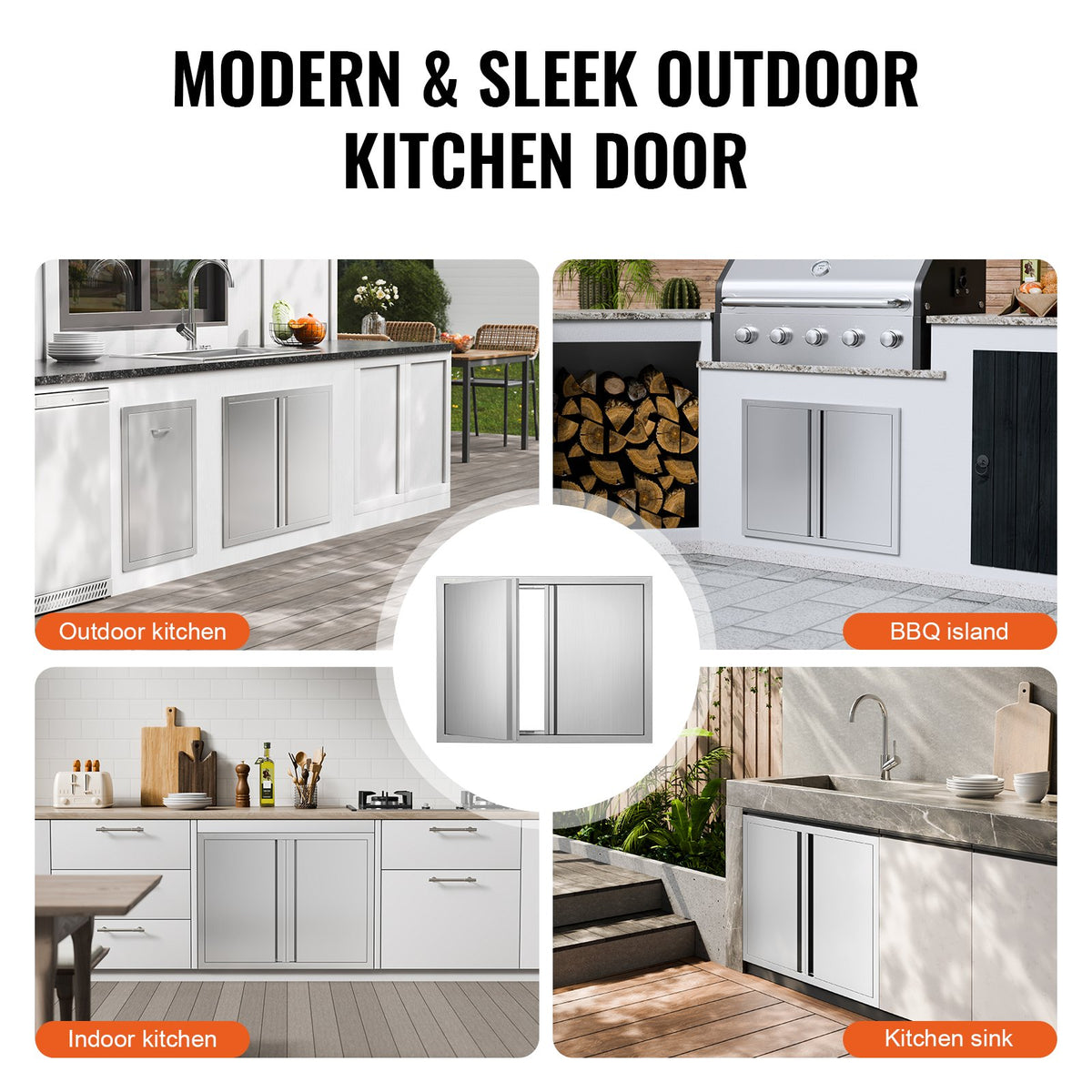 VEVOR Stainless Steel Double Door Grill for Outdoor Kitchen, 78.7×60.9 cm, Built-in, Vertical, with Handles