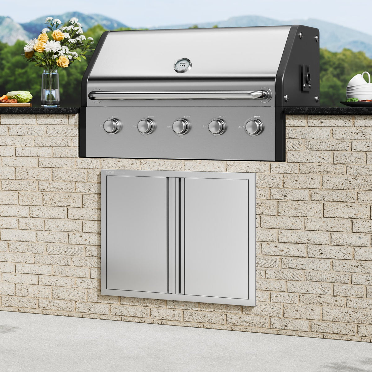 VEVOR Stainless Steel Double Door Grill for Outdoor Kitchen, 78.7×60.9 cm, Built-in, Vertical, with Handles