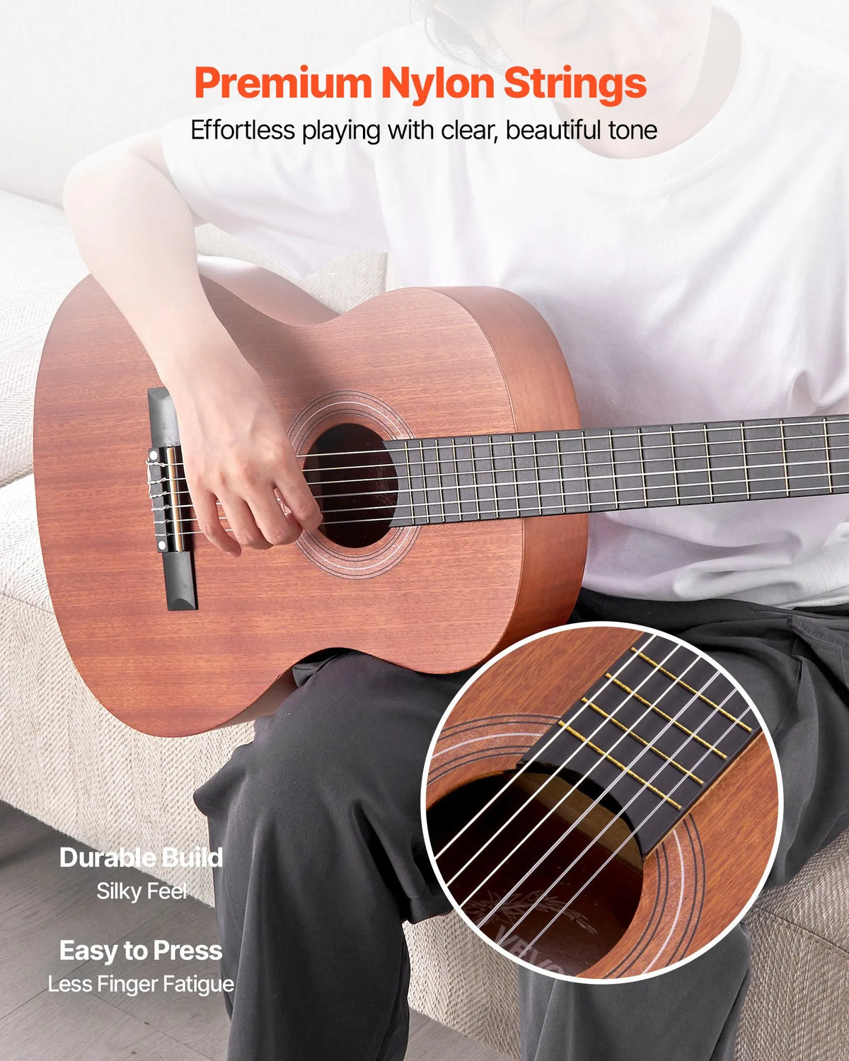 VEVOR Classical Guitar 900 mm with Nylon Strings, Sapele and Rosewood, Beginner Kit with Bag, Strap and Tuner, Natural