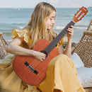 VEVOR klasiskā ģitāra 900 mm ar neilona stīgām un iesācēju piederumu komplektu (soma, siksna, skaņotājs, stīgas, plektri, kapo), sapeles un rožkoka konstrukcija, bērniem, dabīga krāsa