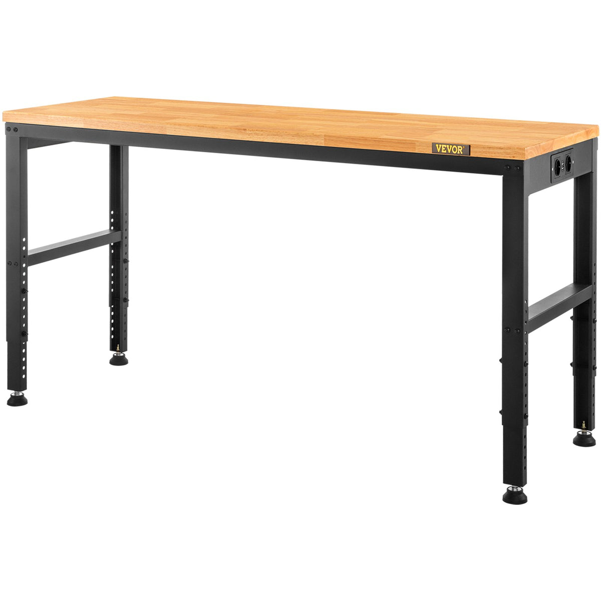 VEVOR Height-Adjustable Work Table, 1830 × 640 mm, Height 720–970 mm, 900 kg Load Capacity, with Power Outlets, Solid Wood Top, Metal Frame and Foot Pads, Suitable for Office, Home and Workshop