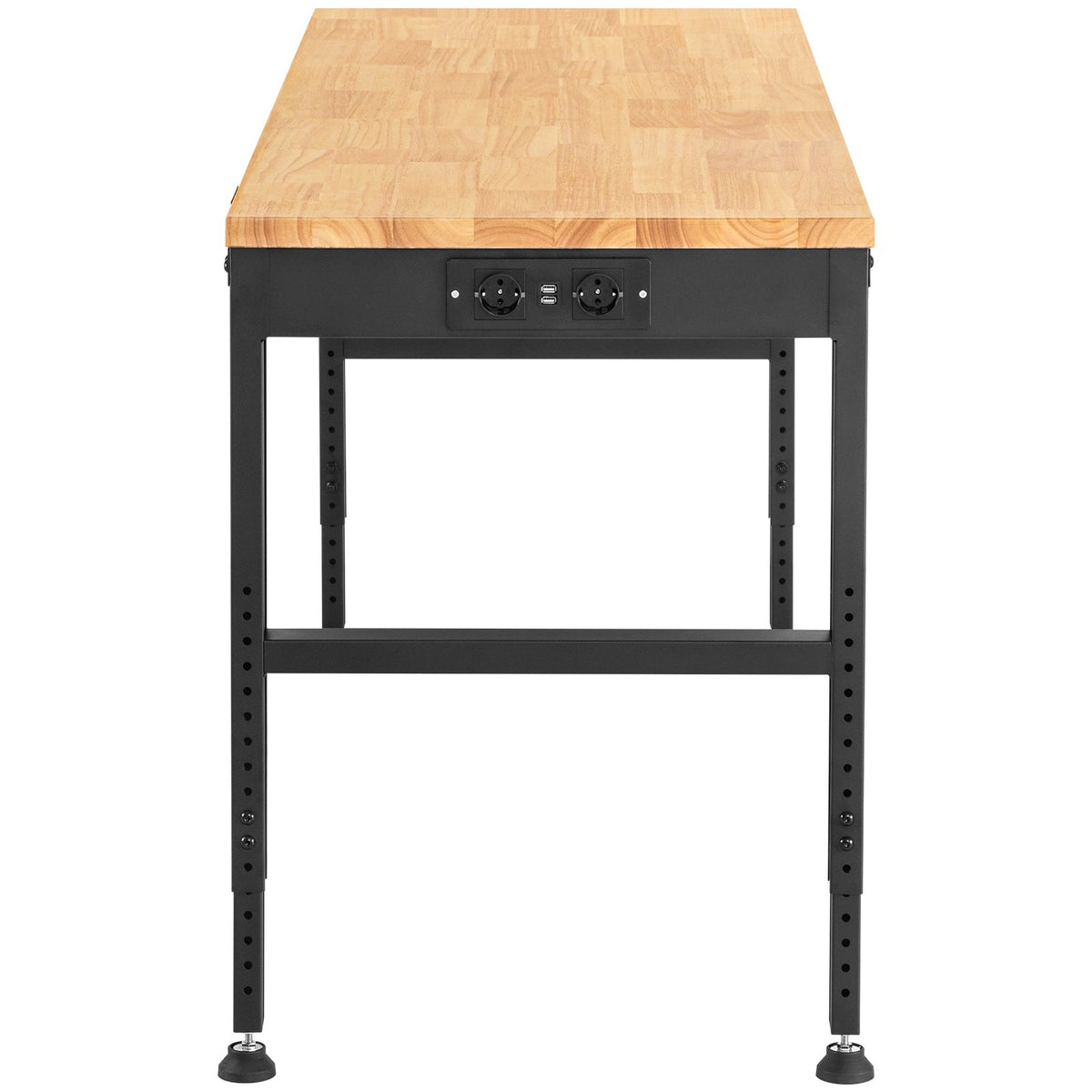 VEVOR Adjustable Height Work Table, 122x61x97 cm, 900 kg Load Capacity, with Power Outlets, Solid Wood Top, Metal Frame and Wheels, Suitable for Office and Home