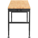 VEVOR augstuma regulējams darba galds, 1350 × 460 mm, augstums 720–970 mm, kravnesība 900 kg, ar rozetēm, cietkoka virsmu, metāla rāmi un kāju spilventiņiem, piemērots birojam, mājai un garāžai