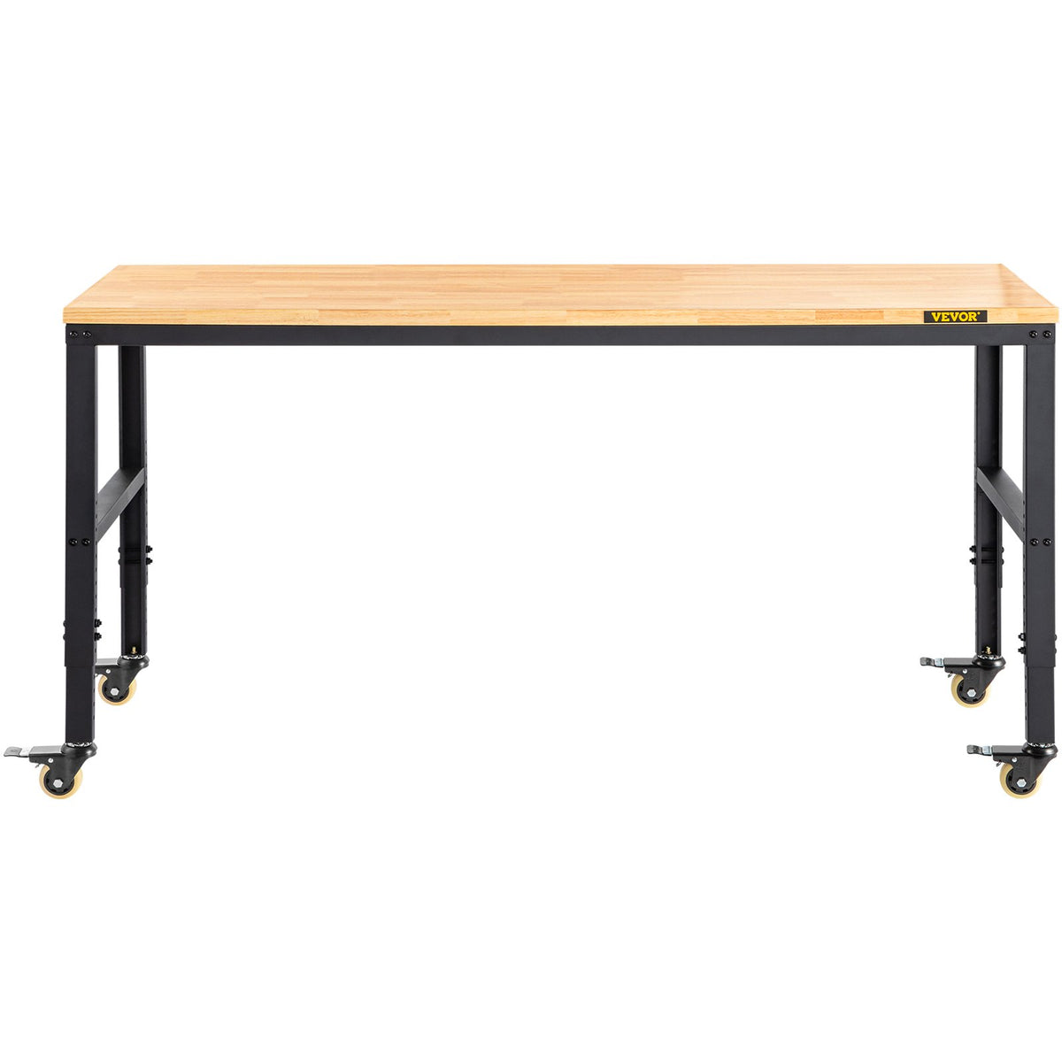 VEVOR Height-Adjustable Work Table, 1550 × 510 mm, Height 800–1050 mm, Load Capacity 720 kg, with Power Outlets, Solid Wood Top, Metal Frame and Castors, Suitable for Office, Home and Workshop