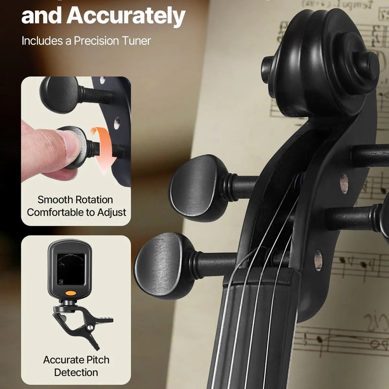 VEVOR 4/4 izmēra vijole 355 mm, masīvkoka komplekts iesācējiem ar futlāri un sveķiem, melna