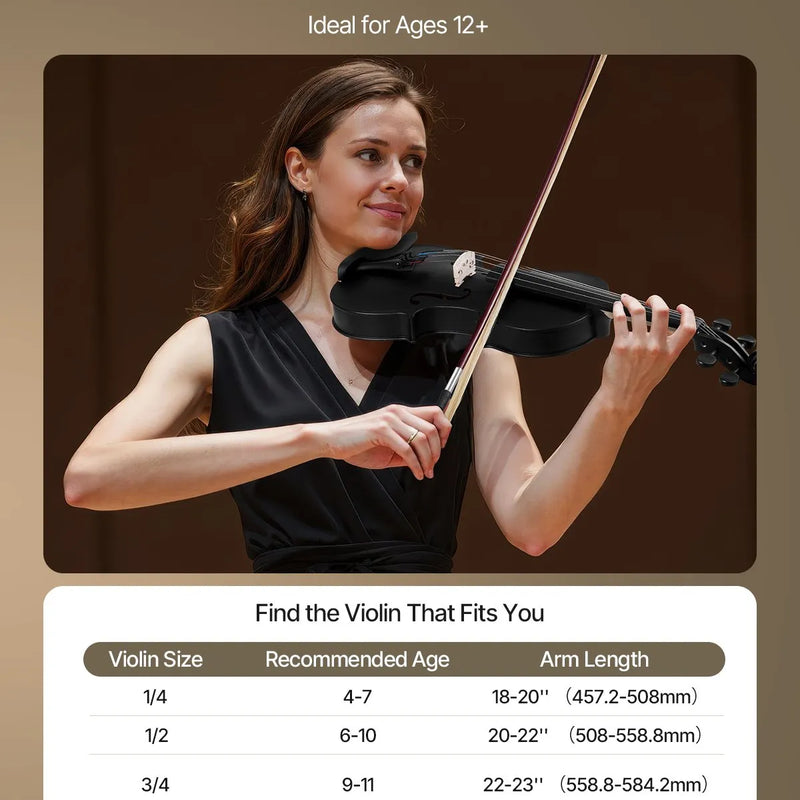 VEVOR 4/4 izmēra vijole 355 mm, masīvkoka komplekts iesācējiem ar futlāri un sveķiem, melna