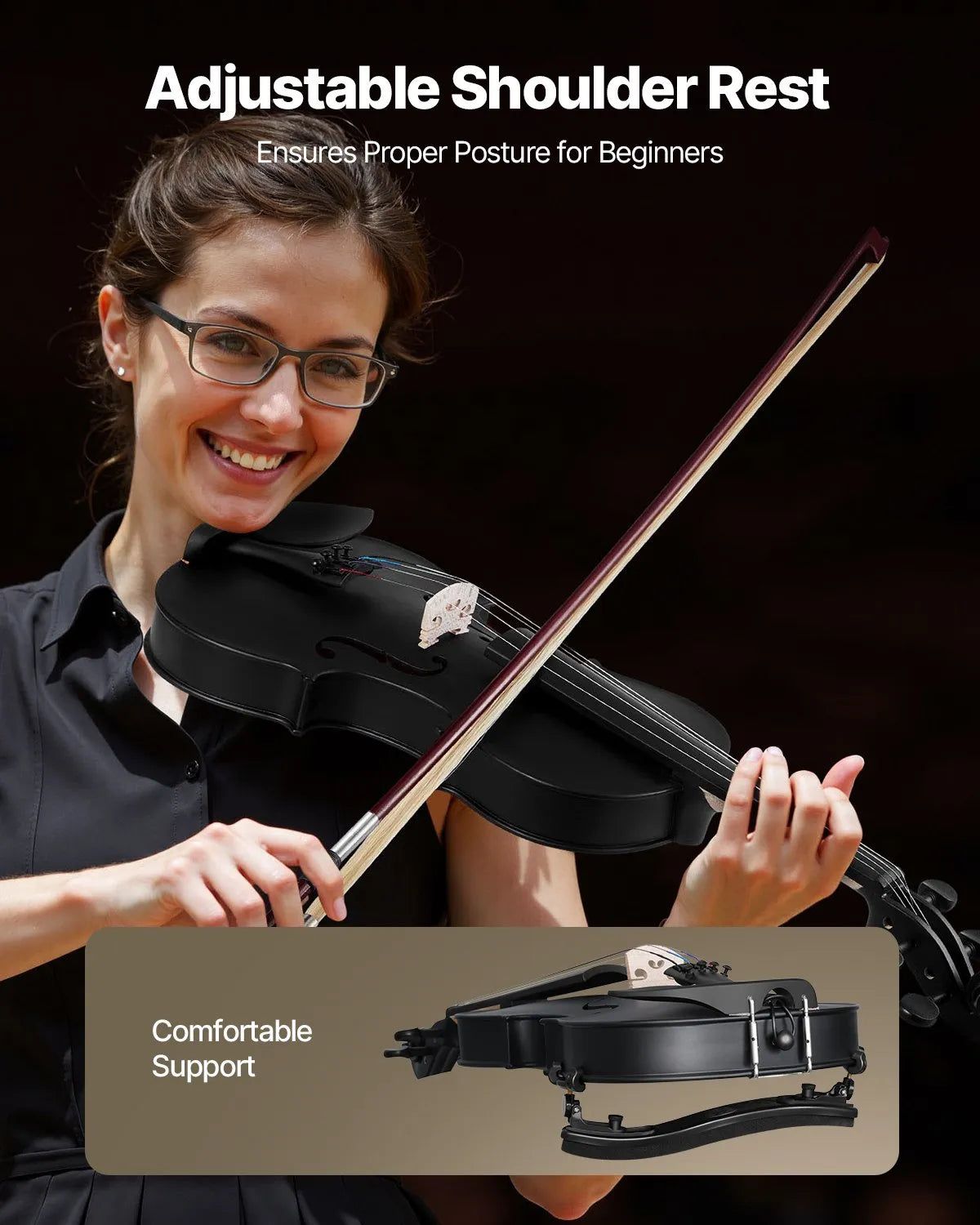 VEVOR Violin 4/4 355 mm Solid Wood Beginner Set with Case and Rosin, Black