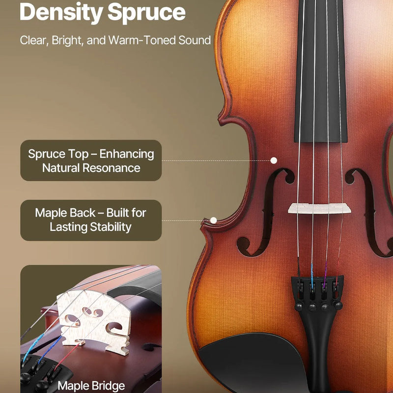 VEVOR 4/4 vijole, 355 mm pilna izmēra komplekts no masīvkoka, iesācējiem, matēti brūna