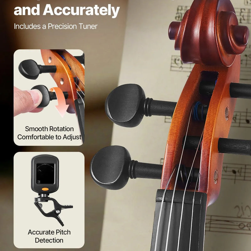 VEVOR 4/4 vijole, 355 mm pilna izmēra komplekts no masīvkoka, iesācējiem, matēti brūna