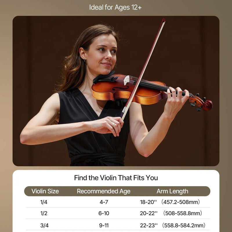 VEVOR 4/4 vijole, 355 mm pilna izmēra komplekts no masīvkoka, iesācējiem, matēti brūna