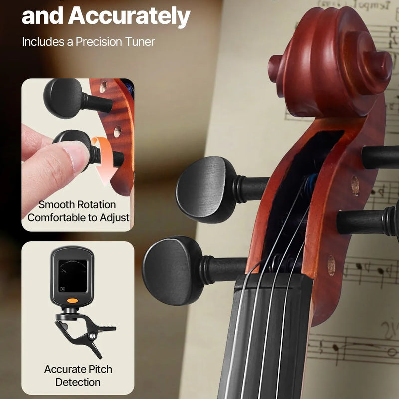 VEVOR 4/4 vijole, 355 mm pilna izmēra komplekts no masīvkoka, iesācējiem, matēti brūna ar ornamentētu rakstu