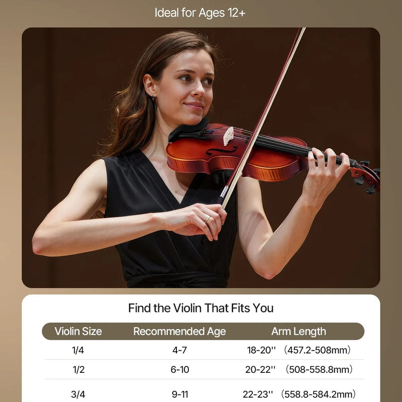 VEVOR 4/4 vijole, 355 mm pilna izmēra komplekts no masīvkoka, iesācējiem, matēti brūna ar ornamentētu rakstu