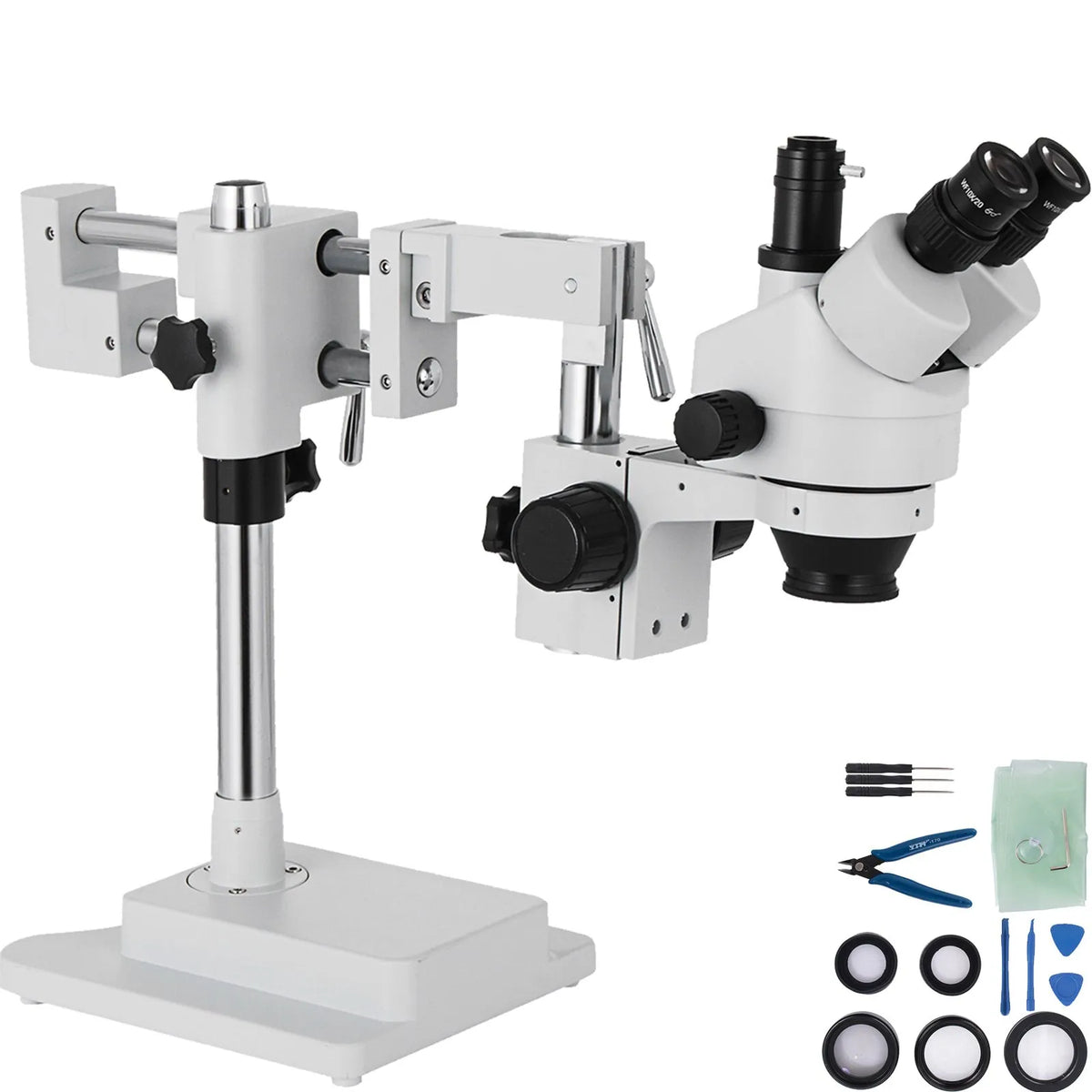 VEVOR Trinocular Stereo Microscope with Dual-Arm Boom Stand, 3.5–90× Magnification, 360° Rotating Head