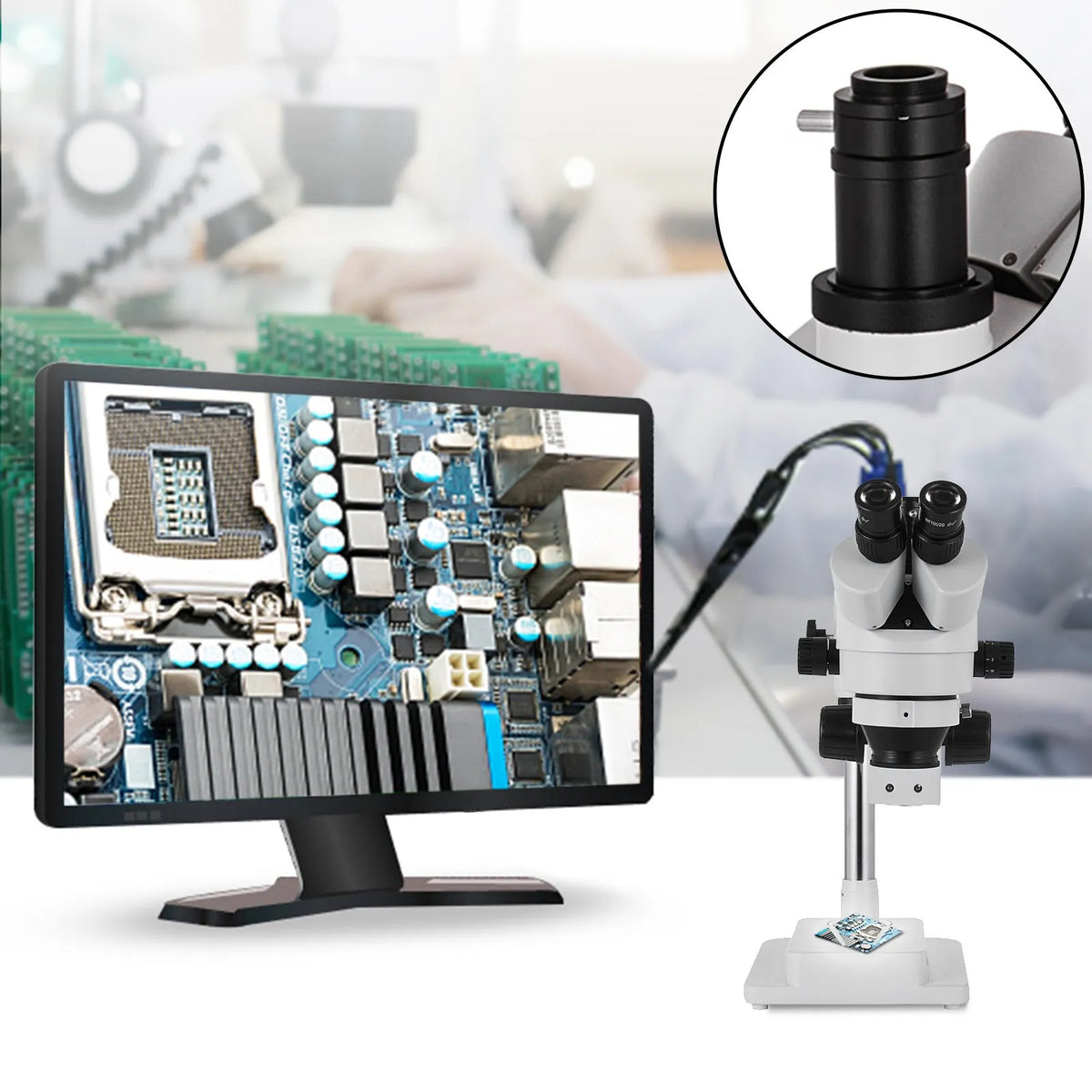 VEVOR Trinocular Stereo Microscope with Dual-Arm Boom Stand, 3.5–90× Magnification, 360° Rotating Head