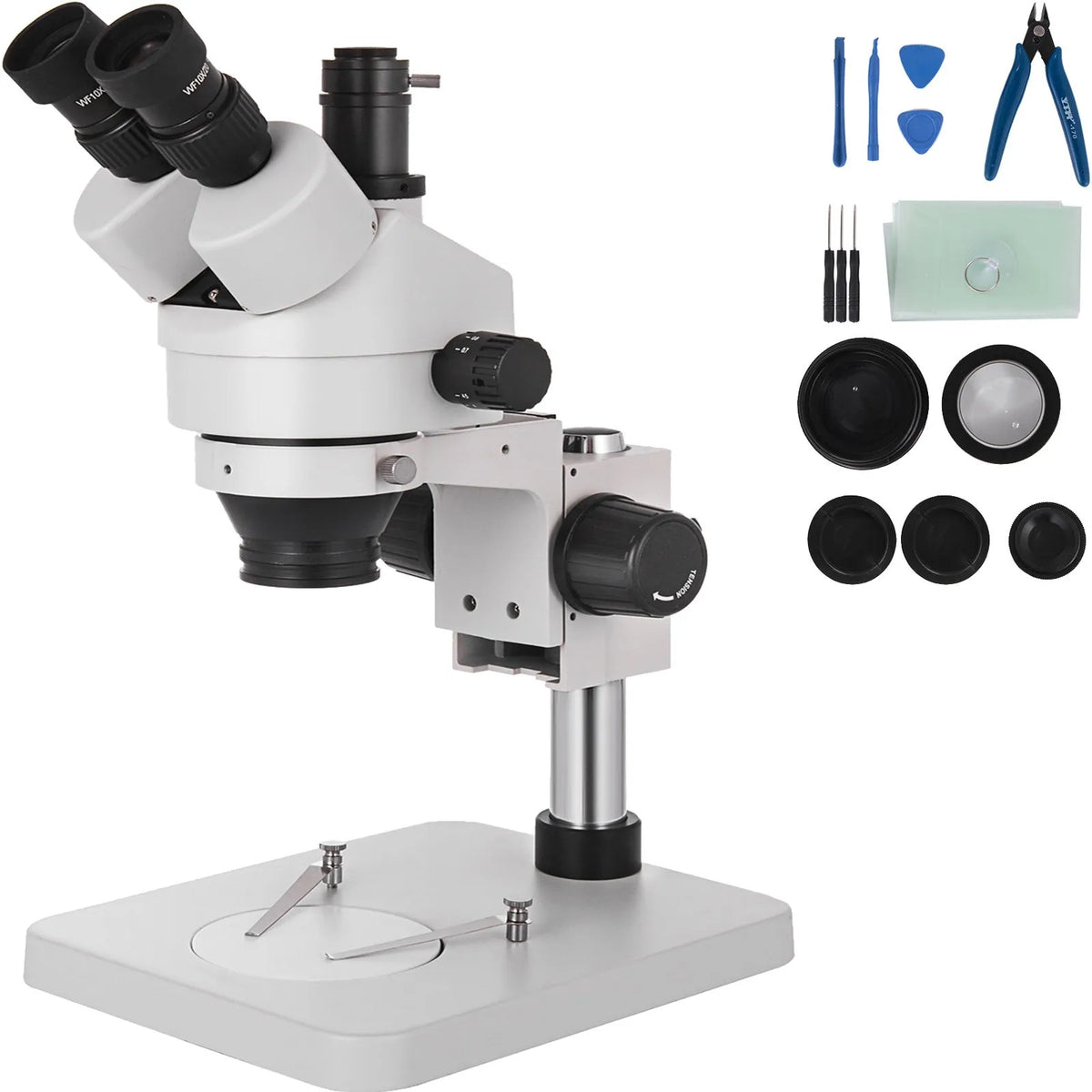 VEVOR Trinocular Stereo Microscope with Column Stand, 3.5–90× Magnification, 360° Rotating Head