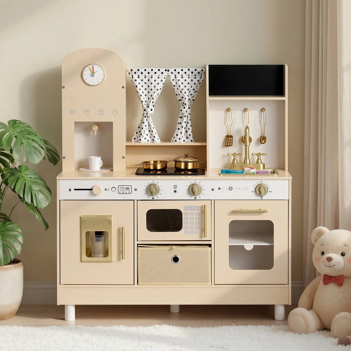 VEVOR Wooden Play Kitchen for Children 3–8 Years with Light, Sound, Ice Maker and Microwave Oven