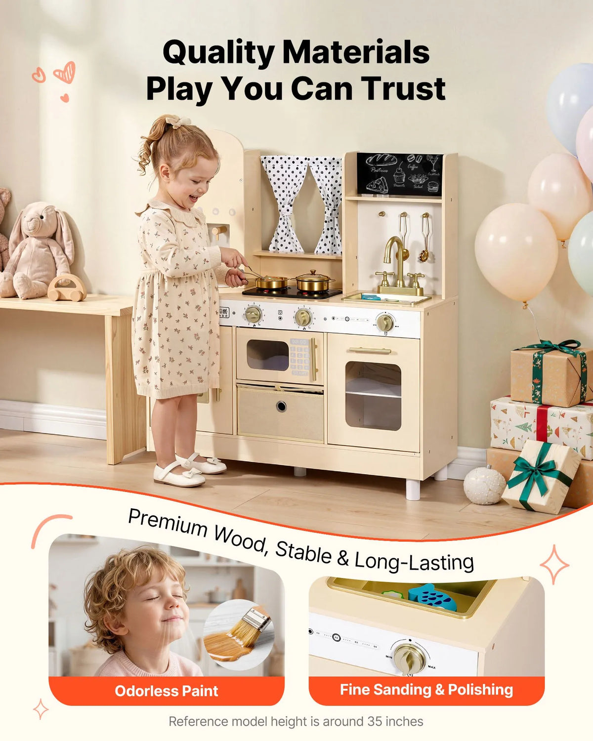 VEVOR Wooden Play Kitchen for Children 3–8 Years with Light, Sound, Ice Maker and Microwave Oven