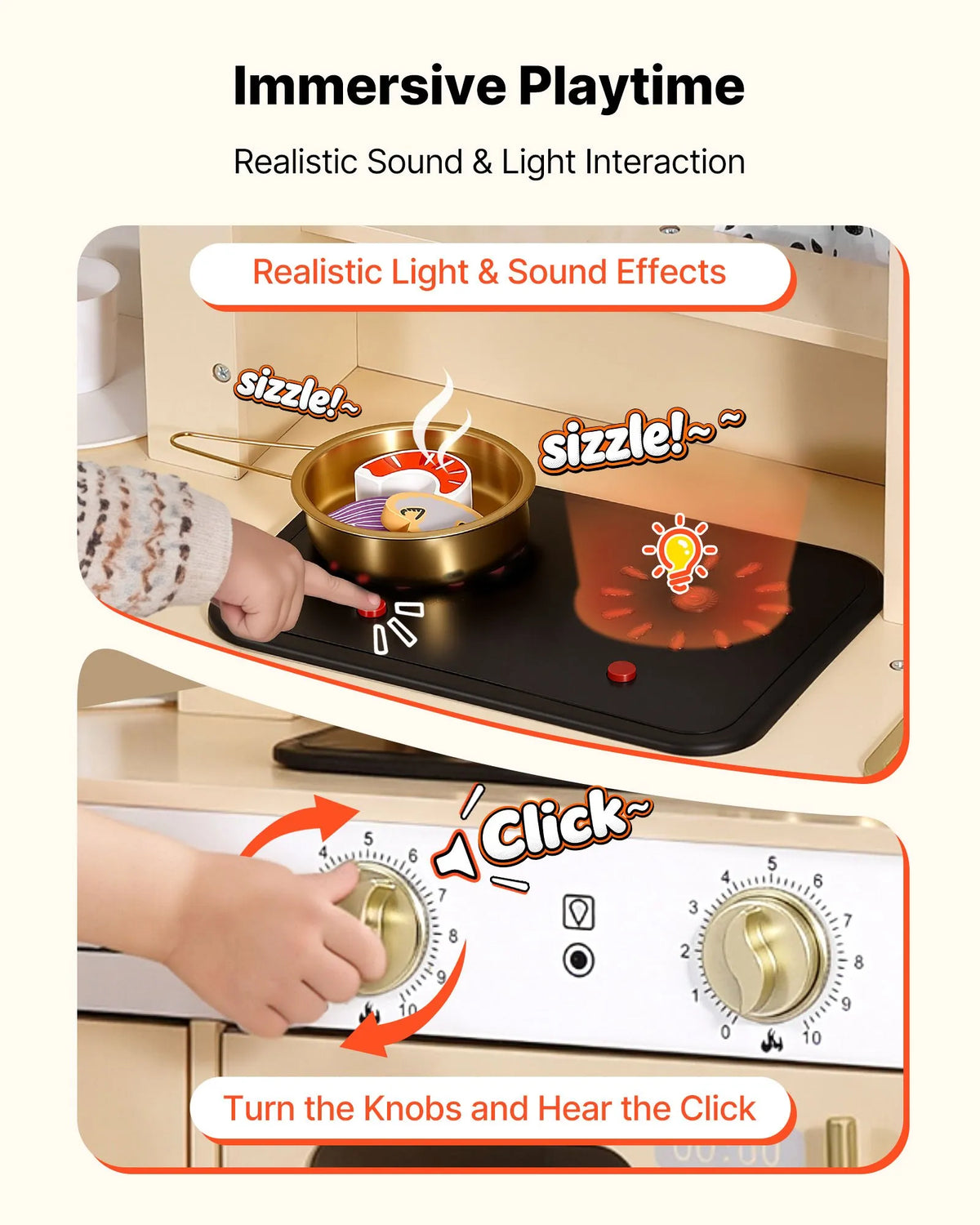 VEVOR Wooden Play Kitchen for Children 3–8 Years with Light, Sound, Ice Maker and Microwave Oven