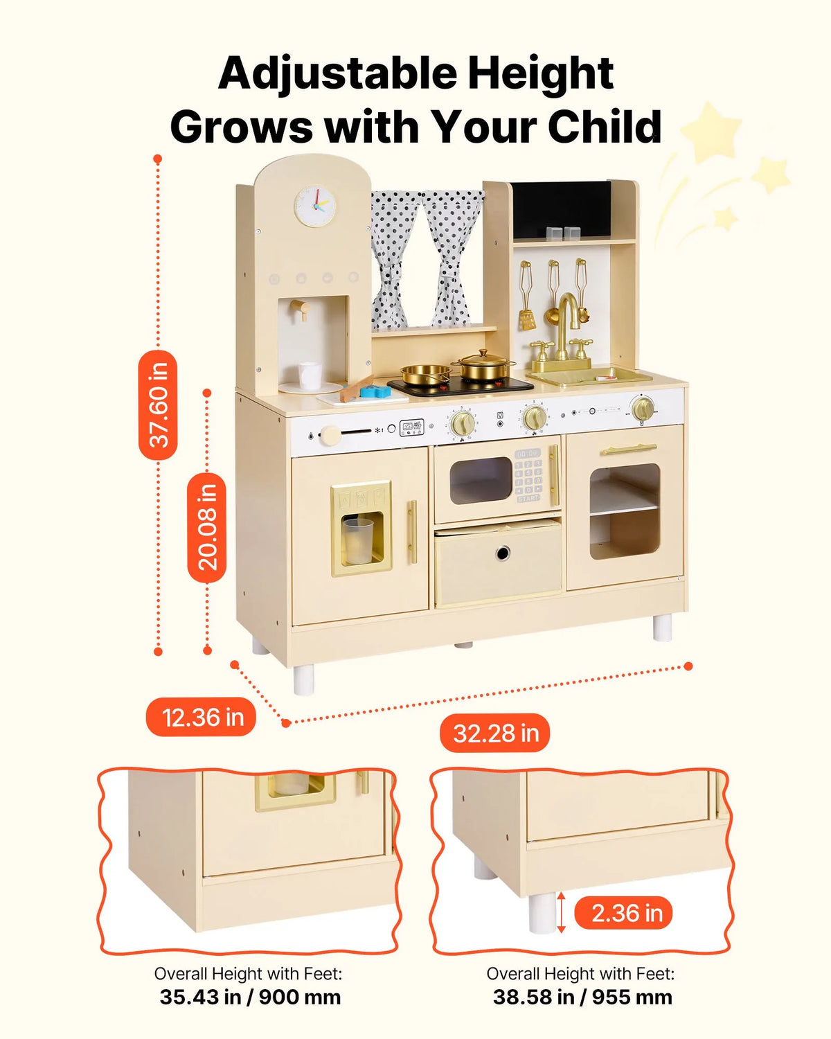 VEVOR Wooden Play Kitchen for Children 3–8 Years with Light, Sound, Ice Maker and Microwave Oven