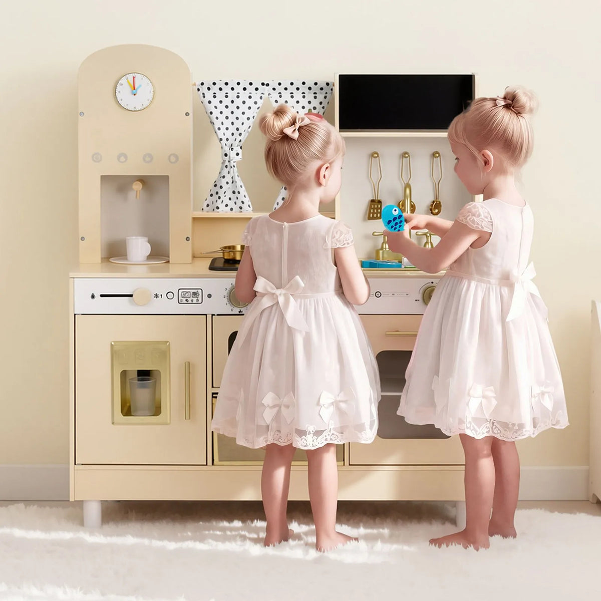 VEVOR Wooden Play Kitchen for Children 3–8 Years with Light, Sound, Ice Maker and Microwave Oven