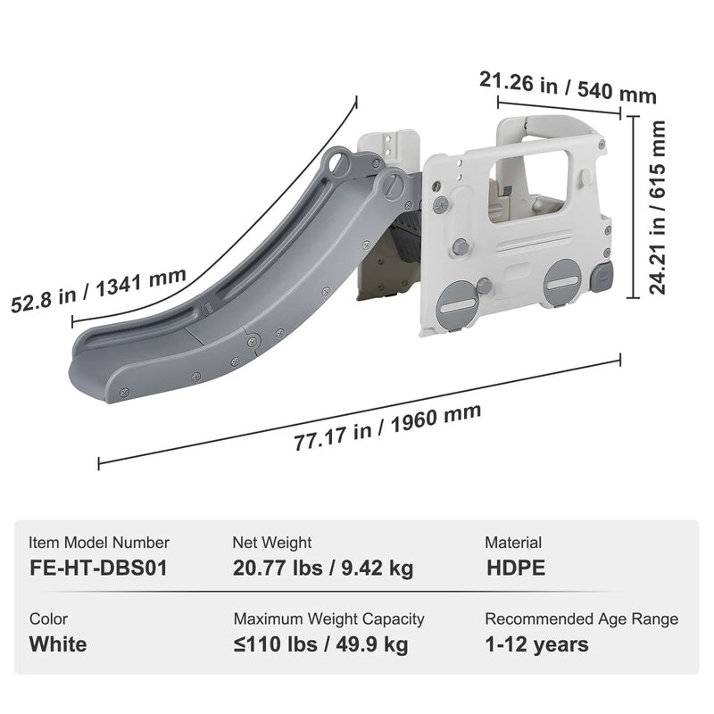 VEVOR bērnu slīdkalniņš mazuļiem vecumā no 1 līdz 12 gadiem ar kāpšanas kāpnēm un autobusa rotaļu namiņu, iekštelpu un āra slīdkalniņa rotaļu komplekts bērniem līdz 50 kg, ar paaugstinātām margām un neslīdošām virsmām