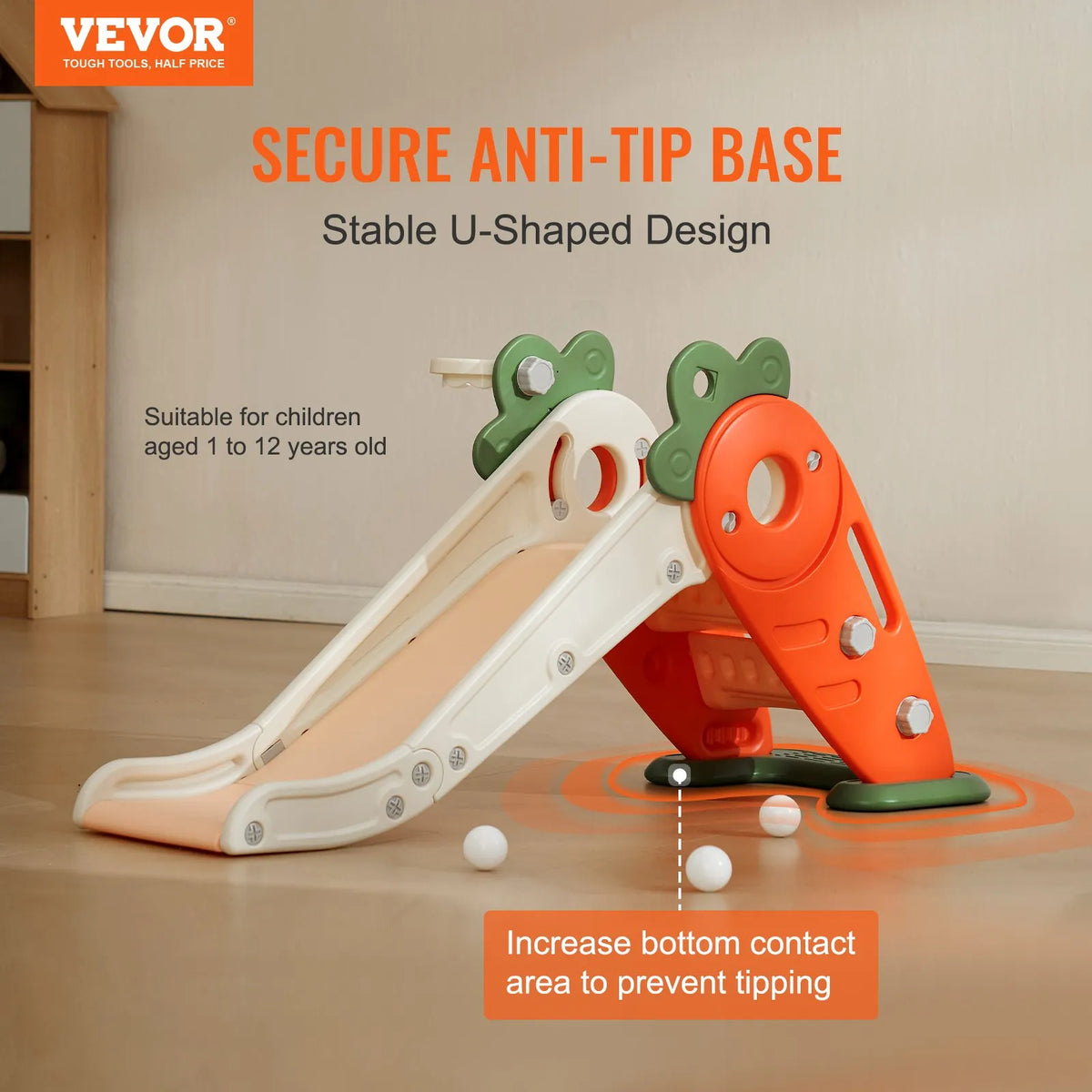 VEVOR Children's Slide 1–12 Years with Ladder and Basketball Hoop, Up to 40 kg