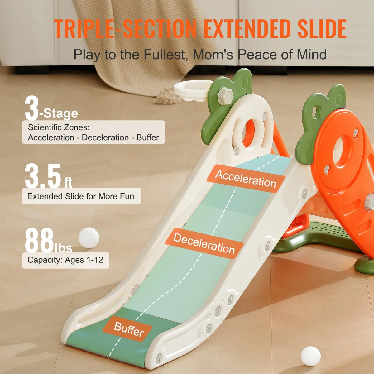 VEVOR Children's Slide 1–12 Years with Ladder and Basketball Hoop, Up to 40 kg