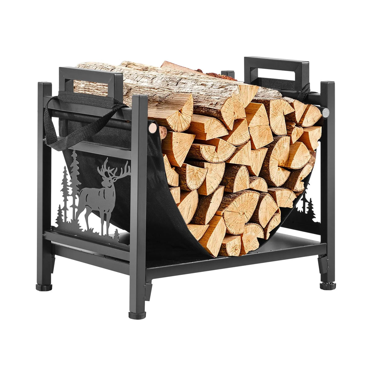 VEVOR Indoor Firewood Rack, 45 cm Curved Firewood Holder with Fabric Firewood Bag, Load Capacity up to 18 kg, Powder-Coated Steel Construction, Firewood Storage for Fireplace