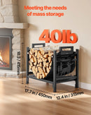 VEVOR iekštelpu malkas statīvs, 45 cm izliekts malkas turētājs ar auduma malkas somu, kravnesība līdz 18 kg, pulverkrāsota tērauda konstrukcija, malkas uzglabāšanai pie kamīna