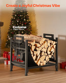 VEVOR iekštelpu malkas statīvs, 45 cm izliekts malkas turētājs ar auduma malkas somu, kravnesība līdz 18 kg, pulverkrāsota tērauda konstrukcija, malkas uzglabāšanai pie kamīna