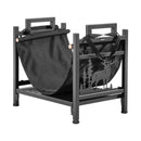 VEVOR iekštelpu malkas statīvs, 45 cm izliekts malkas turētājs ar auduma malkas somu, kravnesība līdz 18 kg, pulverkrāsota tērauda konstrukcija, malkas uzglabāšanai pie kamīna