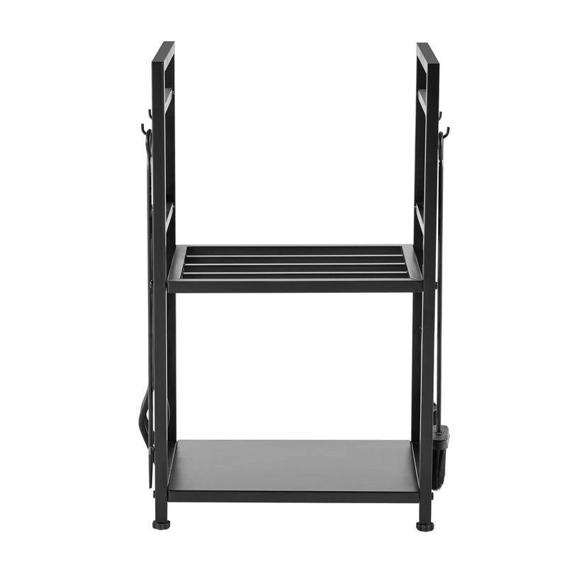 VEVOR iekštelpu malkas statīvs, 45,5 cm divlīmeņu malkas turētājs ar kamīna instrumentiem (birste, lāpsta, kruķis, knaibles), pastiprināta konstrukcija, kravnesība līdz 181 kg, malkas glabāšanai pie kamīna vai ugunskura