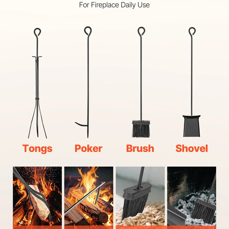 VEVOR iekštelpu malkas statīvs, 45,5 cm divlīmeņu malkas turētājs ar kamīna instrumentiem (birste, lāpsta, kruķis, knaibles), pastiprināta konstrukcija, kravnesība līdz 181 kg, malkas glabāšanai pie kamīna vai ugunskura