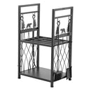 VEVOR iekštelpu malkas statīvs, 45,5 cm divlīmeņu malkas turētājs ar kamīna instrumentiem (birste, lāpsta, kruķis, knaibles), pastiprināta konstrukcija, kravnesība līdz 181 kg, malkas glabāšanai pie kamīna vai ugunskura